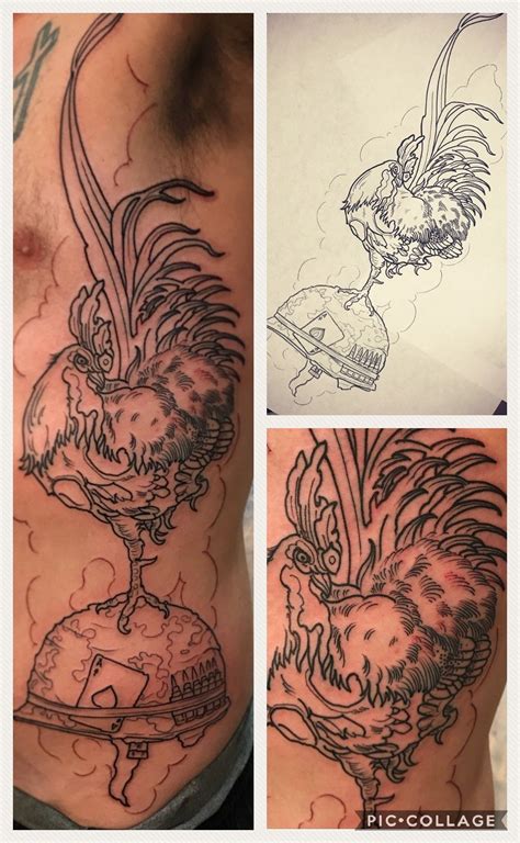 The design has the burger chains name, and a picture of a burger. Rooster tattoo (Alice In Chains) | Rooster tattoo, Tattoos, Alice in chains