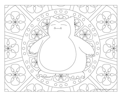 The coloring page is printable and can be used in the classroom or at home. #143 Snorlax Pokemon Coloring Page · Windingpathsart.com