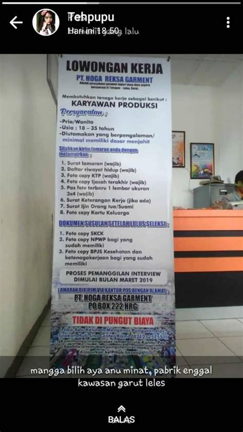 Sebelum melamar harap perhatikan tanggal penutupan lowongan kerja, karena apabila himbauan ! Lowongan Kerja PT Hoga Reksa Garment Garut Tahun 2019 ...