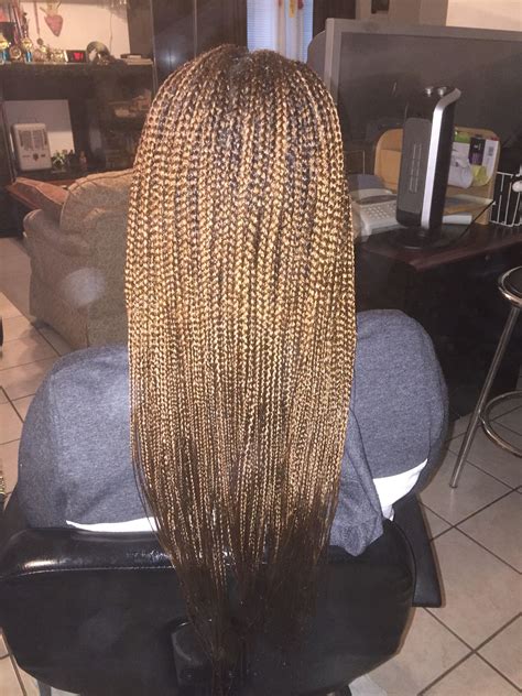 Add rough outward curls at the ends to finish the look. Box braids with #30 mid back length small/ small medium ...