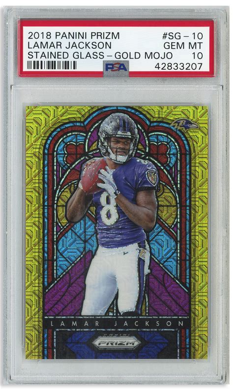 Lamar jackson rookie card 2018 panini prizm rookie introduction prizms #12 bgs 9. Lot Detail - Lamar Jackson 2018 Panini Prizm Stained Glass Rookie Card -- Gold Mojo #SG-10 ...