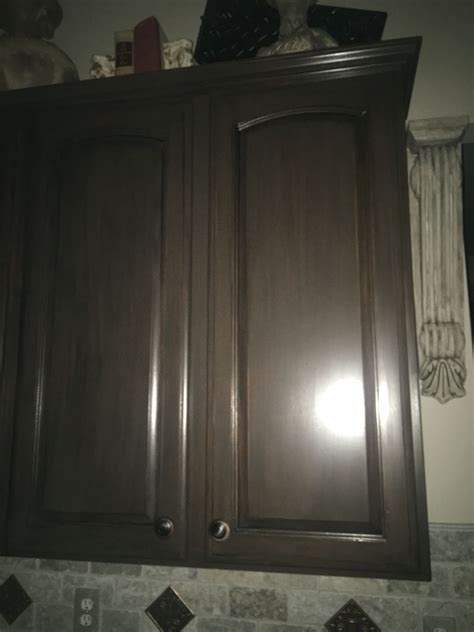 How much stripping is necessary with gel stain if the wood is well cleaned and lightly sanded? Chocolate gel stain with black glaze - redo kitchen ...