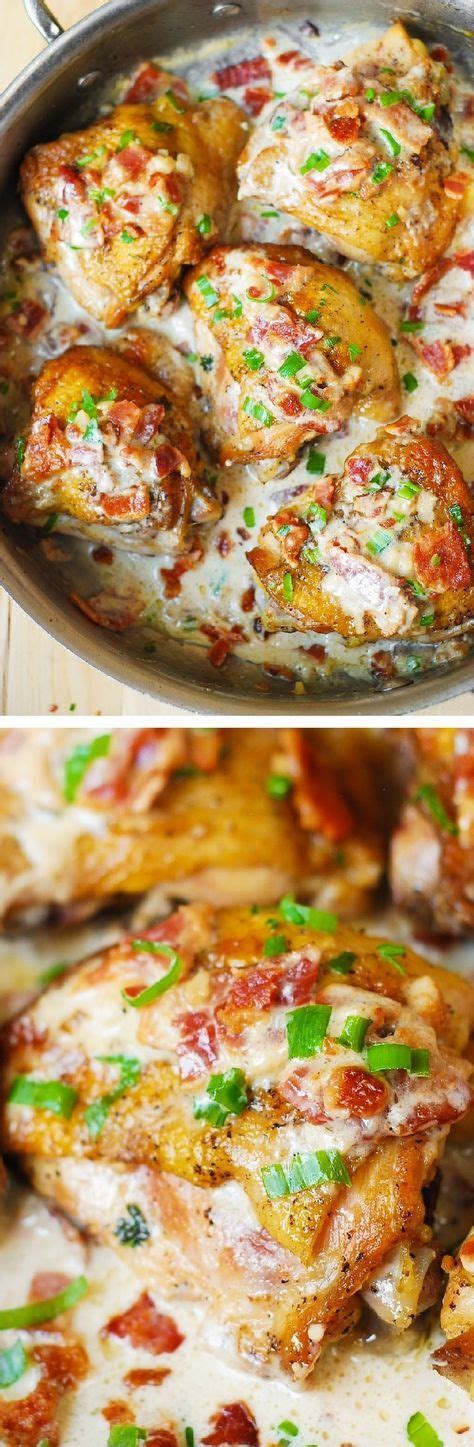 Chicken gets brined in flavorful buttermilk before hitting the fryer for a crisp, golden crust. Pan-Fried Chicken Thighs with Creamy Bacon Sauce - A quick ...