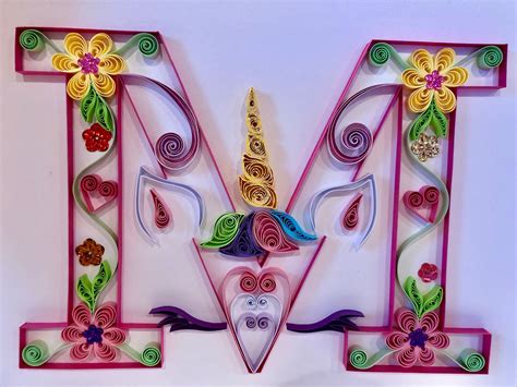 2 bonus pages at the end are templates for you to cut your own quilling paper in widths of 1/8 and 1/4. Quilled letter M with a unicorn | Quilling letters, Paper ...