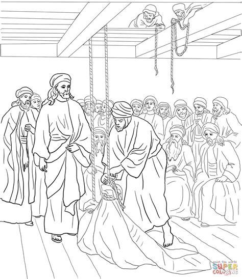 Bible coloring page illustrating jesus healing a paralyzed man in the midst of a great crowd. Jesus Heals the Paralyzed Man coloring page | Free ...