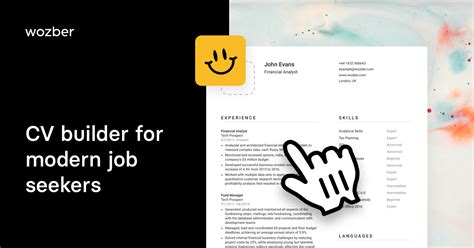 The crooked style header and footer is a unique graphic feature. Free CV builder for modern job seekers | Wozber