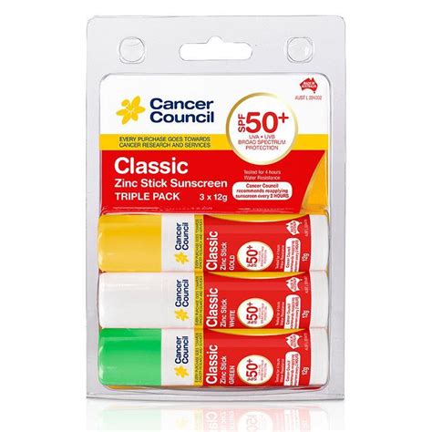 Apply sunscreen to remaining exposed areas of skin. Buy Cancer Council SPF 50+ Classic Triple Pack Zinc Stick ...