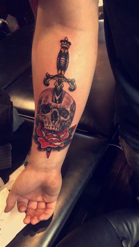 The most common combinations are dagger rose, dagger snake and dagger blood tattoo. Traditional dagger and rose tattoo, with a modern skull ...