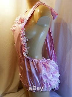 An auntie and a sissy baby. Adult Baby Sissy Pink Satin Frilly Romper Sunsuit ...