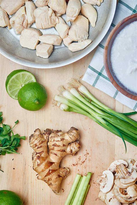 Palm sugar 2 tbsp fish sauce 1 can (13.5 oz) coconut milk 1 large tomato 5 oz mushrooms (i like oyster or beech mushrooms but you can use your favorite mushrooms) 2 to 3 lime leaves, removed stems 1 to 3 thai chilies, pounded 10 oz chicken. Tom Kha Gai Soup | Recipe | Coconut chicken, Soul food ...
