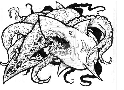 The pages are nice and thick and also white (not pulp paper), the pictures are very well illustrated and each one has a brief actual history to accompany the picture of whatever sea monster you are coloring! Mega-Shark vs Kraken by GrayGhost45 on DeviantArt | Tiger ...