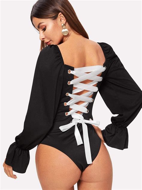 Featuring a lace up front with popper fastening, pair with our kamira cu. Grommet Lace-Up Back Bodysuit - S - Bodysuits in 2019