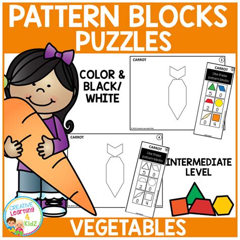 Pattern blocks are a set of geometric shapes, usually made from wood or plastic. Pattern Block Puzzles: Food - Vegetables ~Digital Download~