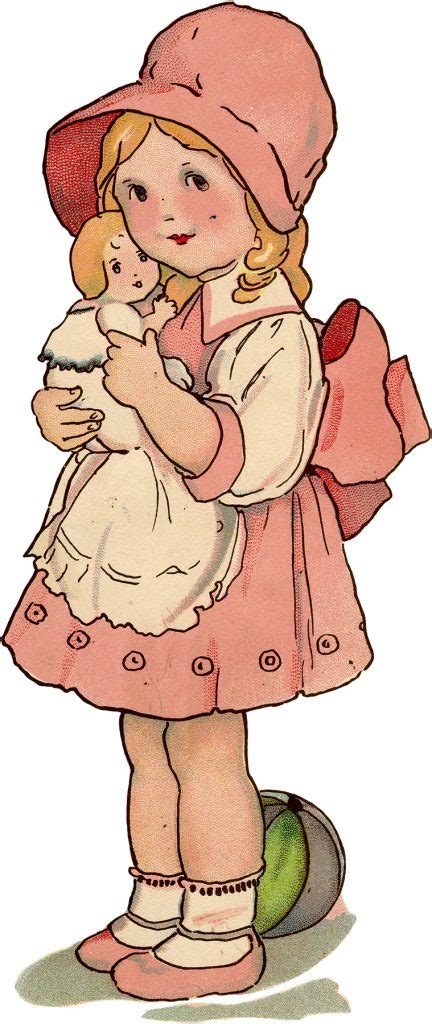 Nostalgic Cute Blond Girl Holding Doll Image! - The Graphics Fairy