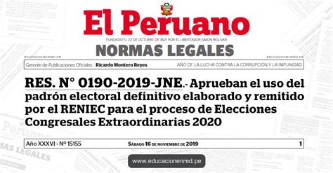 En la web oficial del consejo nacional electoral (cne) aparecen todos los estados de venezuela con el porcentaje de votos de las elecciones parlamentarias del domingo pasado. RES. N° 0190-2019-JNE - Aprueban el uso del padrón ...