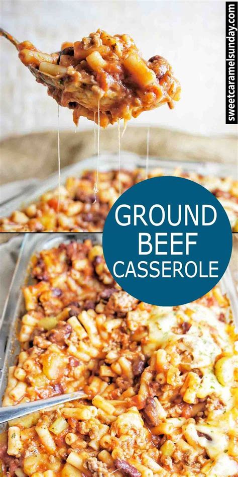 Brown 1 lb of ground beef, drain off fat then add a chopped onion and minced garlic (2 or 3 cloves), salt and pepper and cook for about 5 minutes. Ground Beef Casserole recipe! This cheesy pasta dish is a ...