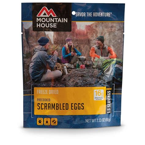 Mountain house meals are lightweight, have a long shelf life, and are perfect for all types of outdoor recreation such as backpacking, camping, hiking and hunting. Mountain House Emergency Food Freeze-Dried Scrambled Eggs ...