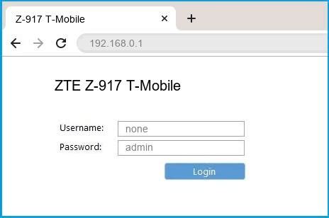If you can't log in to your router, then you are probably entering the wrong username or password. 192.168.0.1 - ZTE Z-917 T-Mobile Router login and password