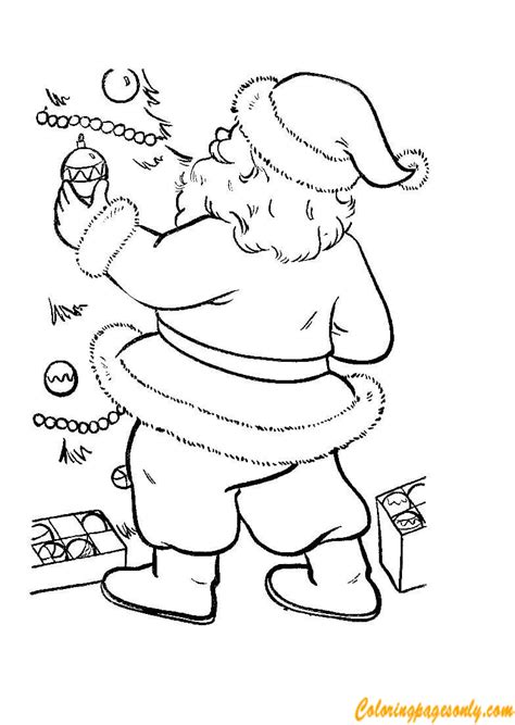 Children can also use glitter, sequins, ribbons or beads for decorating this christmas tree coloring sheet. Santa is Putting Decorations Christmas Tree Coloring Pages ...