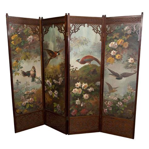 Features of the folding screen. Four Panel Painted Folding Screen For Sale at 1stDibs