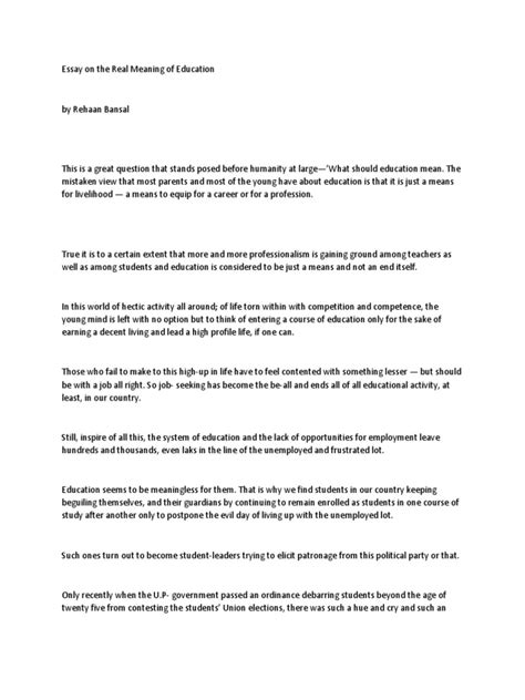 What is the meaning of v:c abbreviation? Essay on the Real Meaning of Education | Mind
