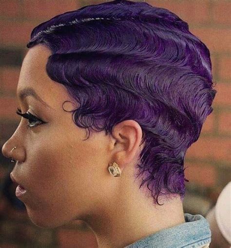 This type of curl is finicky and quick to fall under too much weight, after all. Purple finger waves | Finger wave hair, Short natural hair ...