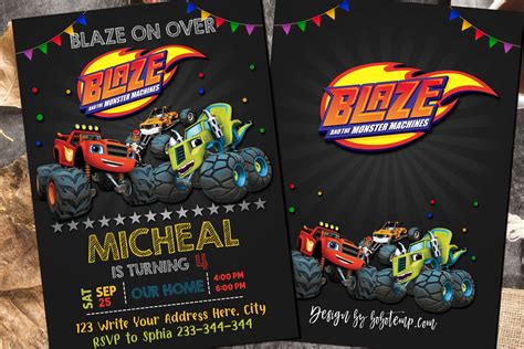 Create your birthday video invitation in minutes and share it with whatsapp. Editable Blaze and the Monster Machines Birthday ...