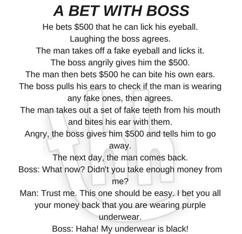 Istri bos ketagihan batang cangkul milik karyawan suaminya quot secret in bed with my boss quot. A Bet With Boss! | Funny long jokes, Wife jokes, Funny stories