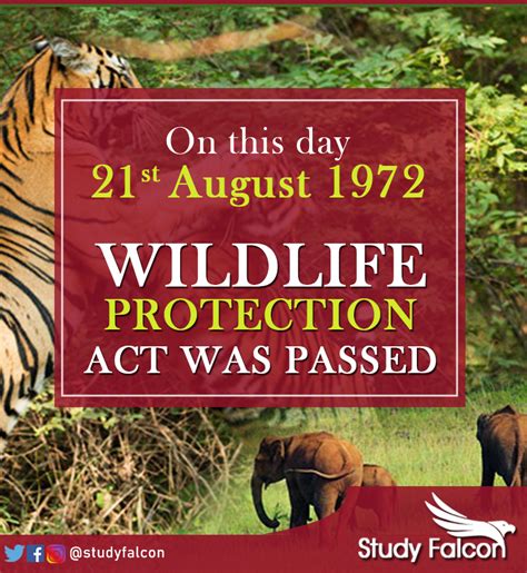 The wild life (protection) act, 1972 was enacted by the parliament of india in order to conserve animals, birds, plants and the matters connected therewith in 1972. ON THIS DAY - 21st AUGUST, Wildlife Protection Act was ...