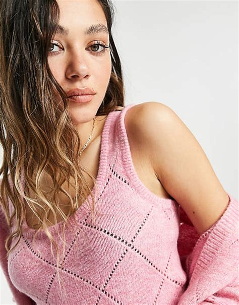 Get with the program and don a super cosy missguided cardigan this season. Topshop knitted co ord pointelle scoop vest in pink | ASOS