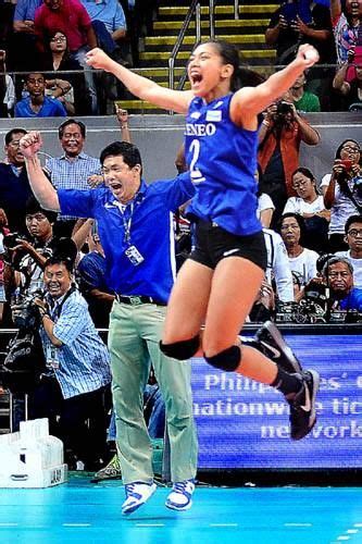 Alyssa valdez and the ateneo lady eagles celebrate a point during their uaap season 77 women's volleyball match on wednesday against the de la salle lady spikers. Hammer of the Gods | Alyssa valdez, Valdez, Volleyball players