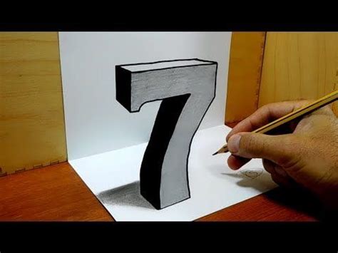 Draw 1 shape, duplicate it, connect the vertices and then shade it. (68) 3D Trick Art on Paper, Number Seven with Graphite ...