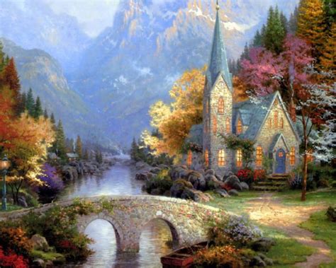 Нарезка мулине/товары для вышивки г. Thomas Kinkade-Mountain Chapel cross stitch pattern