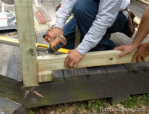 This deck has deck anchors attached to the joists, which makes for a stronger railing. How To Easily Build and Install Deck Railing - ToolBox Divas