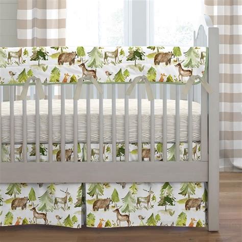 Quilt, crib skirt and fitted. Green and Taupe Forest Crib Bedding | Forest crib bedding ...