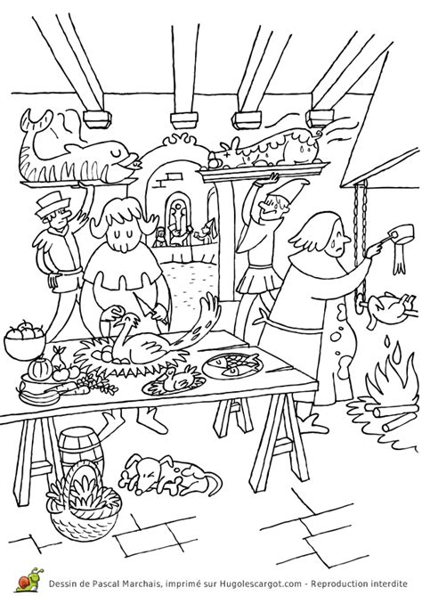 Pour leur faire plaisir, imprimez nos coloriages et sortez leurs crayons et feutres ! Coloriage moyen age les cuisines sur Hugolescargot.com