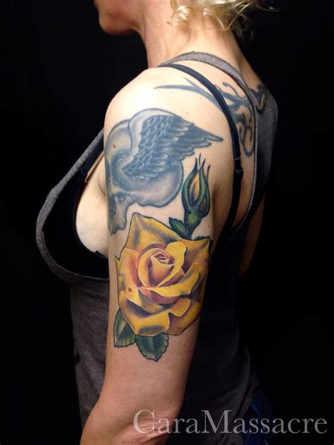 Addition to an old tattoo. Yellow rose tattoo by Cara Hanson tattoosbycara.com ...