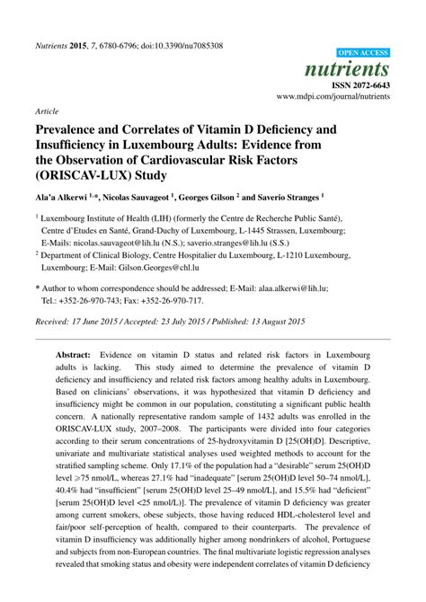 Several lines of evidence have implicated vitamin d in deregulated immune response, known as thus, in patients with vitamin d insufficiency or deficiency, a large replacing dose was proposed in the guidelines for vitamin d supplementation were formulated by a panel of experts during the. (PDF) Prevalence and Correlates of Vitamin D Deficiency ...