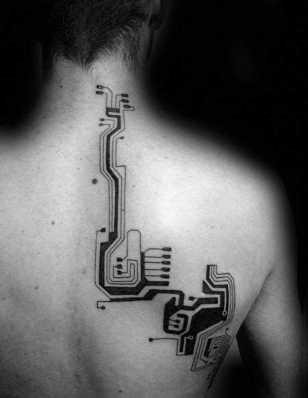 Explore cool computer technology inspired ink ideas. Mens Back Tattoo Of Circuit Board In Black Ink #sexytattoos | Tattoo designs men, Tech tattoo ...