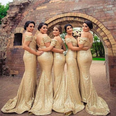 From full length to midi length, dessy has you covered with the best bridal party dress styles to flatter everyone! Champagne Gold Sequins Bridesmaid Dresses Country Style ...