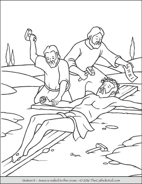 Simon helps jesus carry the cross. Stations of the Cross Coloring Pages 11 - Jesus is nailed ...