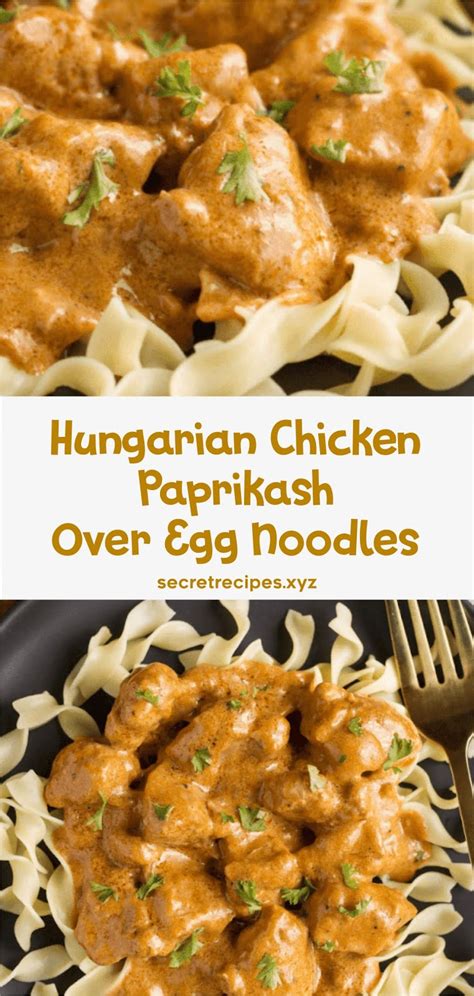 To serve, divide the noodles between 4 serving plates, spoon the chicken and mushrooms over the noodles and garnish with chives. Hungarian Chicken Paprikash Over Egg Noodles | Recipe ...