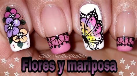 Las flores con las mariposas se combinan muy bien y se ve bien en el trabajo y las fiestas. Decoración de uñas flores y mariposa/uñas decoradas con ...