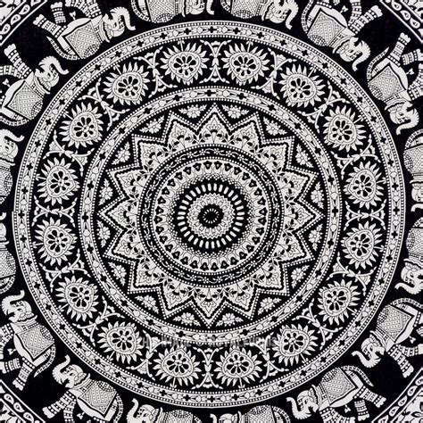 92.52'' h x 84.68'' w. Twin Black and White Bohemian Elephant Mandala Tapestry Wall Hanging - RoyalFurnish.com