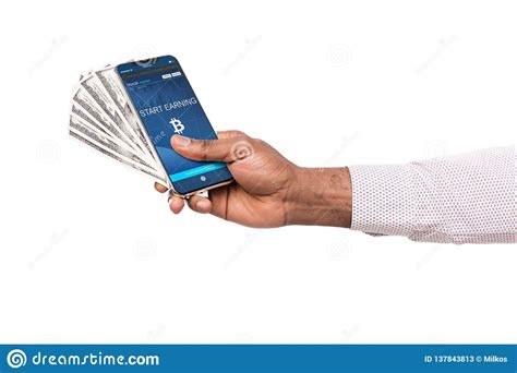 While cryptocurrencies like bitcoin are highly volatile. Bitcoin Earning Application On Smartphone Screen And Money Stock Image - Image of communication ...