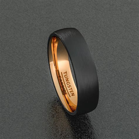 Check out our mens rose gold rings selection for the very best in unique or custom, handmade pieces from our wedding bands shops. Mens Wedding Band 6mm Black Brushed Tungsten Ring Dome ...