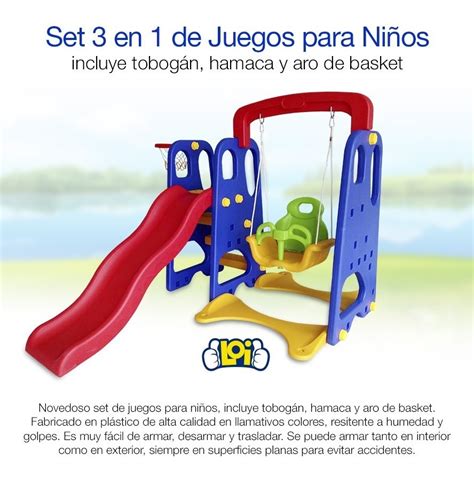 Juegos cooperativos para niños de 10 a 12 años. Set De Juegos Para Niños 3 En 1 Hamaca Tobogán En Loi ...