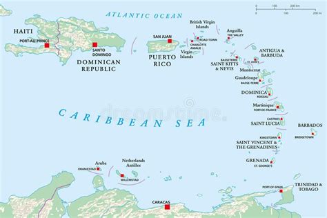 (1650) map of lesser antilles. Lesser Antilles, Haiti, Dominican Republic. Political map ...