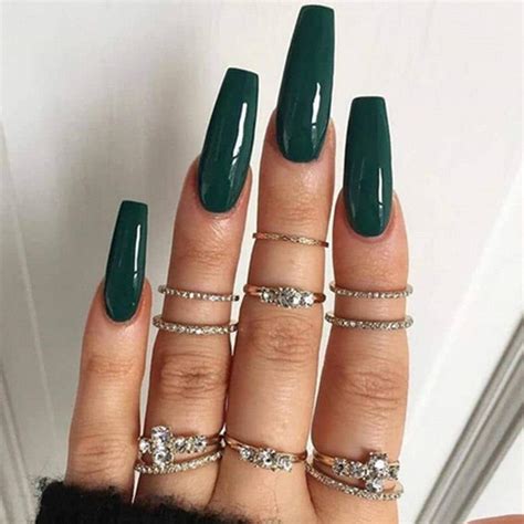 I'm back today with a video on how i shape my natural nails. Coffin Shaped Dark Green Nails : Free shipping on orders ...