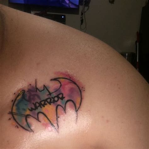 A symbol of bat tattoos is often intuition, vision, and dreams. Newest tatt. Warr;or with the bat symbol. | Bat symbol ...